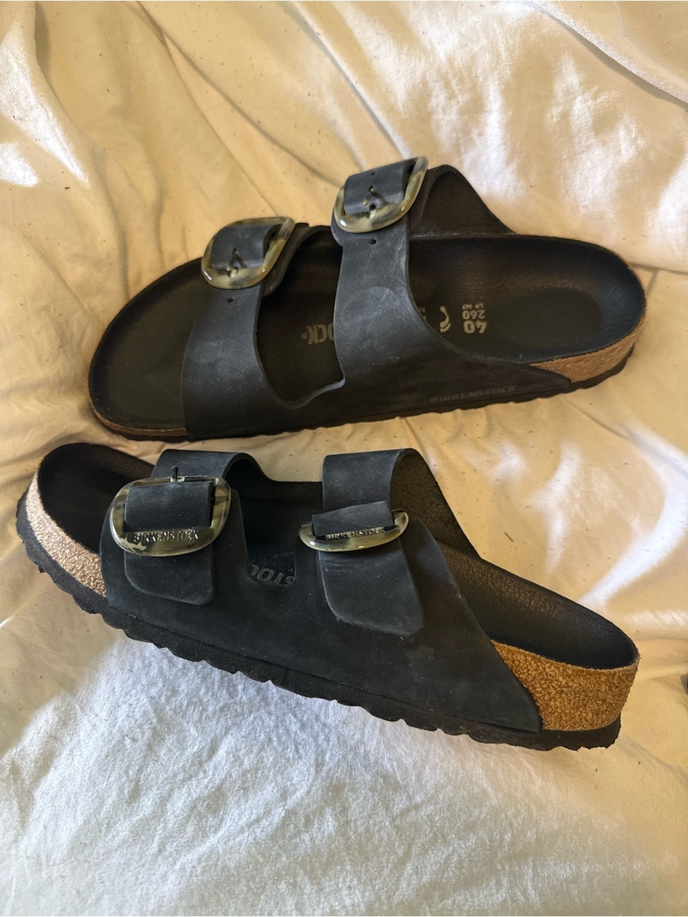 Birkenstock Arizona Big Buckle Black Sandals with Tortoise Hardware size 9